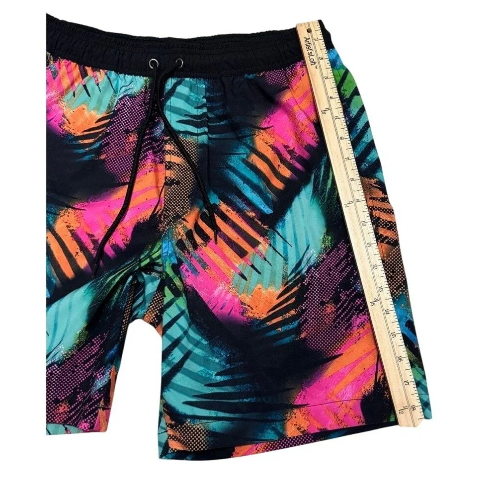 Hot Coals Swim Trunks Mens M Multi‎ Color Tropical Palm Abstract Board Shorts
